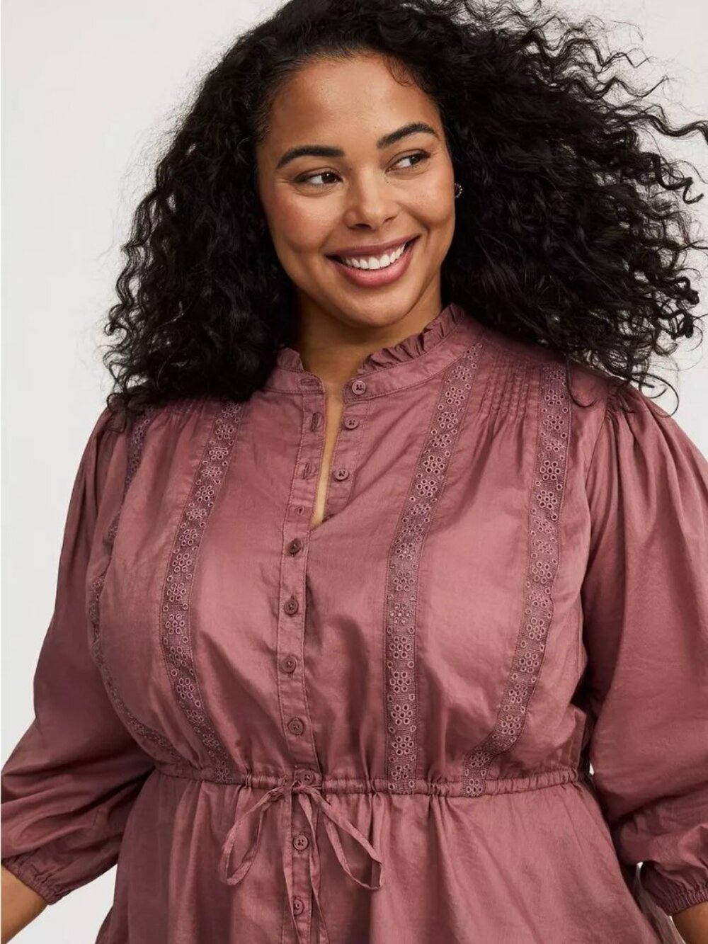NEW Torrid Button-Front Tie-Waist Blouse Peplum Style Peasant Top Rose Taupe 2X